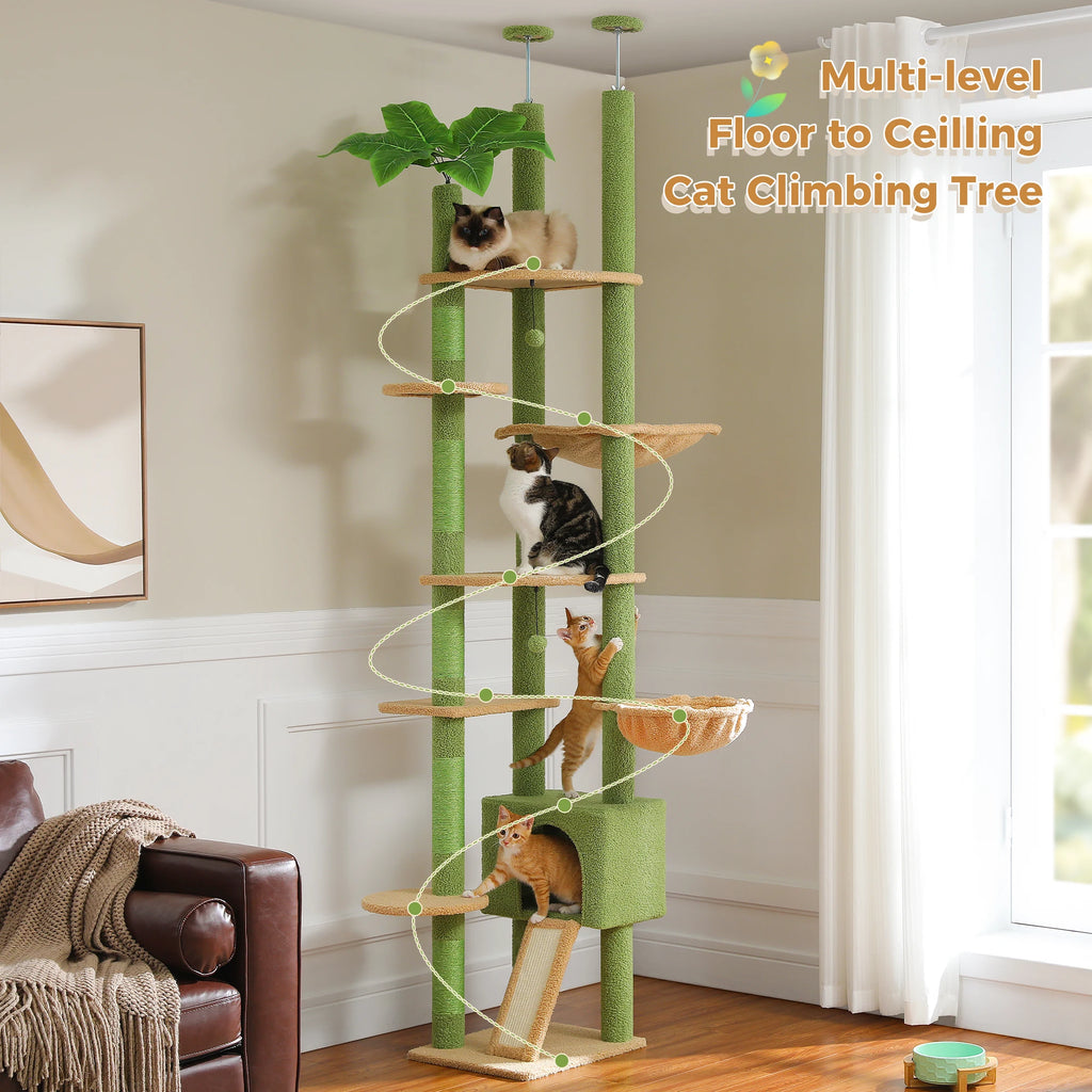 Arbre à Chat Cactus Sol au Plafond — Hauteur Réglable 230 à 252 cm Hamac Sisal — Arbre à Chat CATLYX