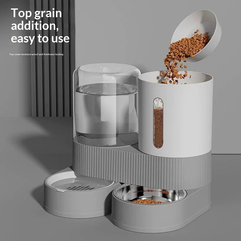 Distributeur Automatique de Croquettes et d'Eau Gravité — Gamelle Combinée