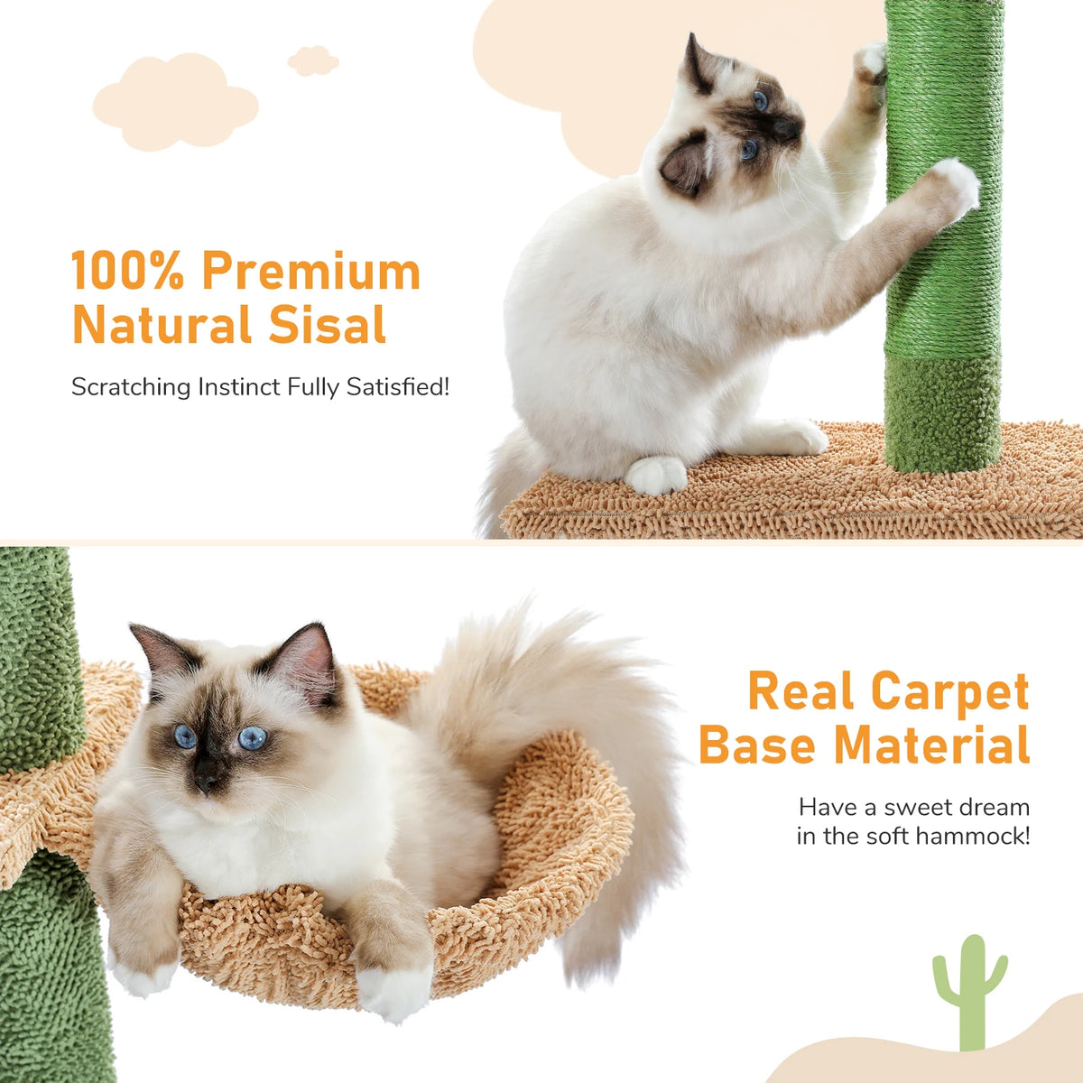 Arbre à Chat Cactus Sol au Plafond — 5 Niveaux Réglable 229 à 275 cm Hamac Sisal Vert — Arbre à Chat CATLYX