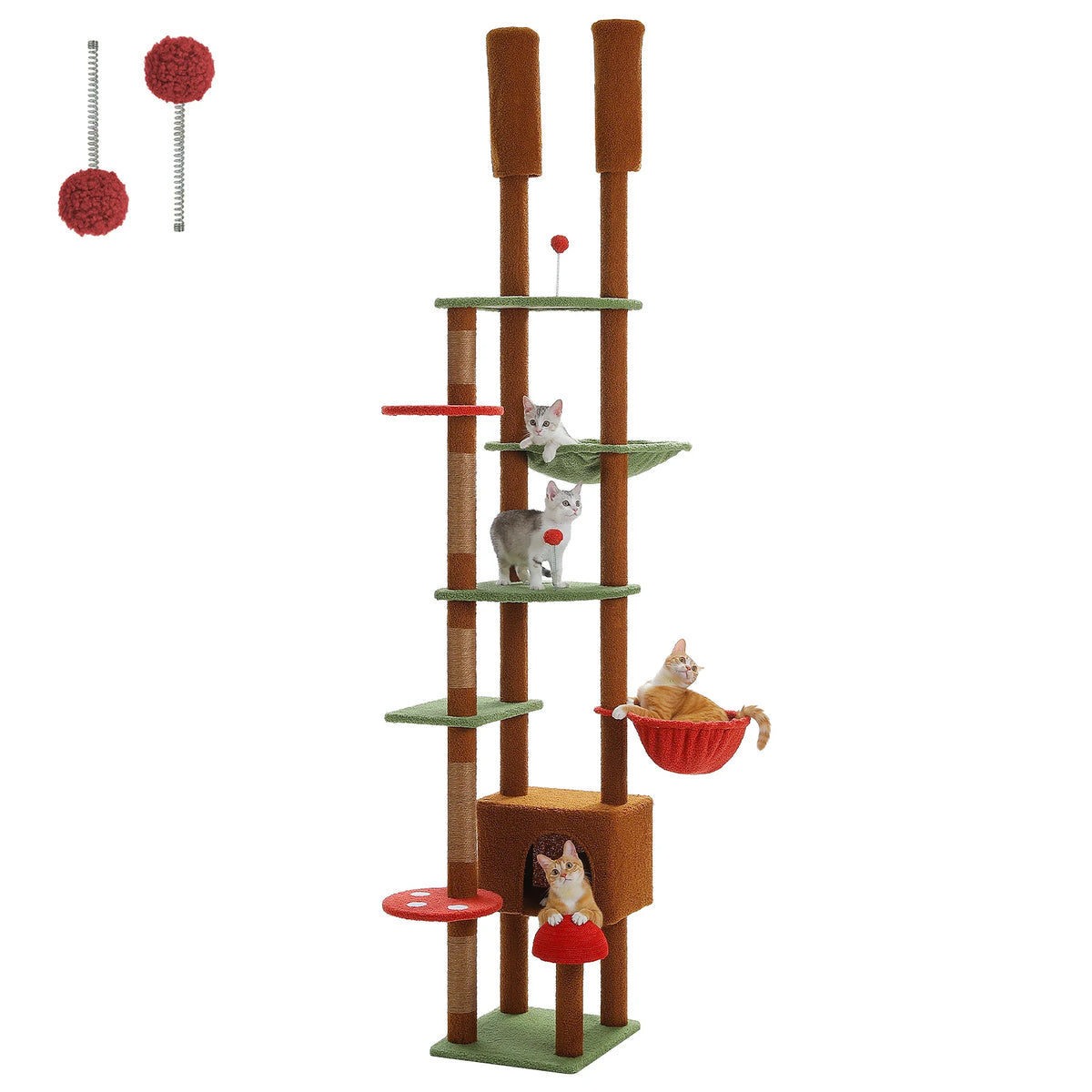 Arbre à Chat Sol-Plafond Réglable en Bois — Hamac et Griffoirs Sisal