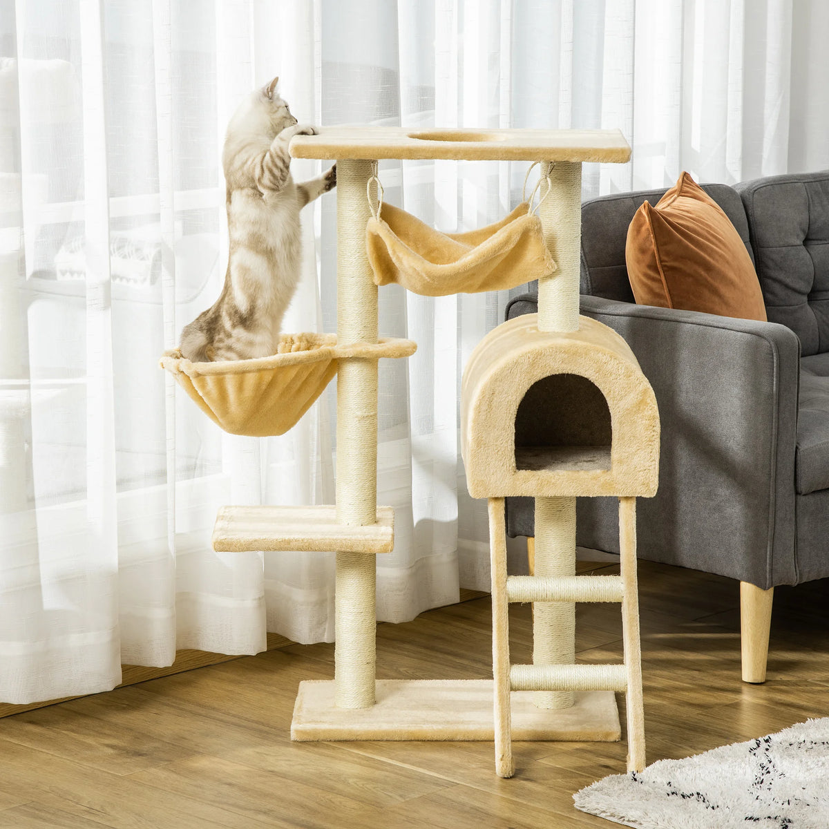 Arbre à Chat PawHut 98 cm — Hamac, Niche, Plateformes et Panier