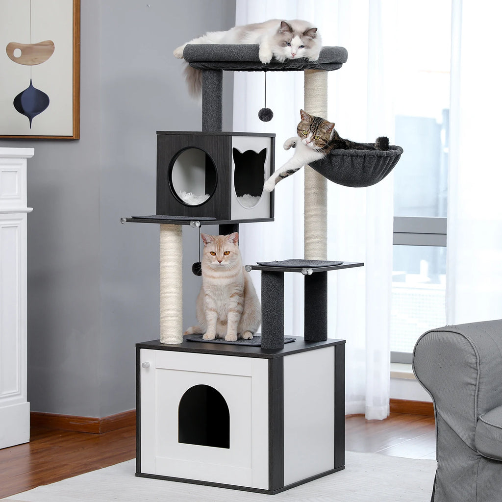 Arbre à Chat Bois Multi-Niveaux — Condo Spacieux Hamac Acrylique Perchoir Beige — Arbre à Chat CATLYX