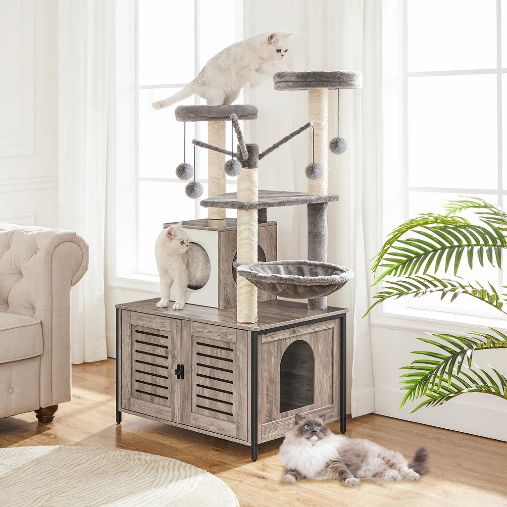 Arbre à Chat 132 cm — Bac à Litière Intégré Hamac Griffoir Sisal Charge 15 kg — Arbre à Chat CATLYX