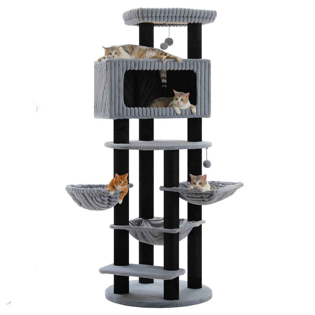 Arbre à Chat XXL Multi-Niveaux — Deux Condos et Grand Hamac