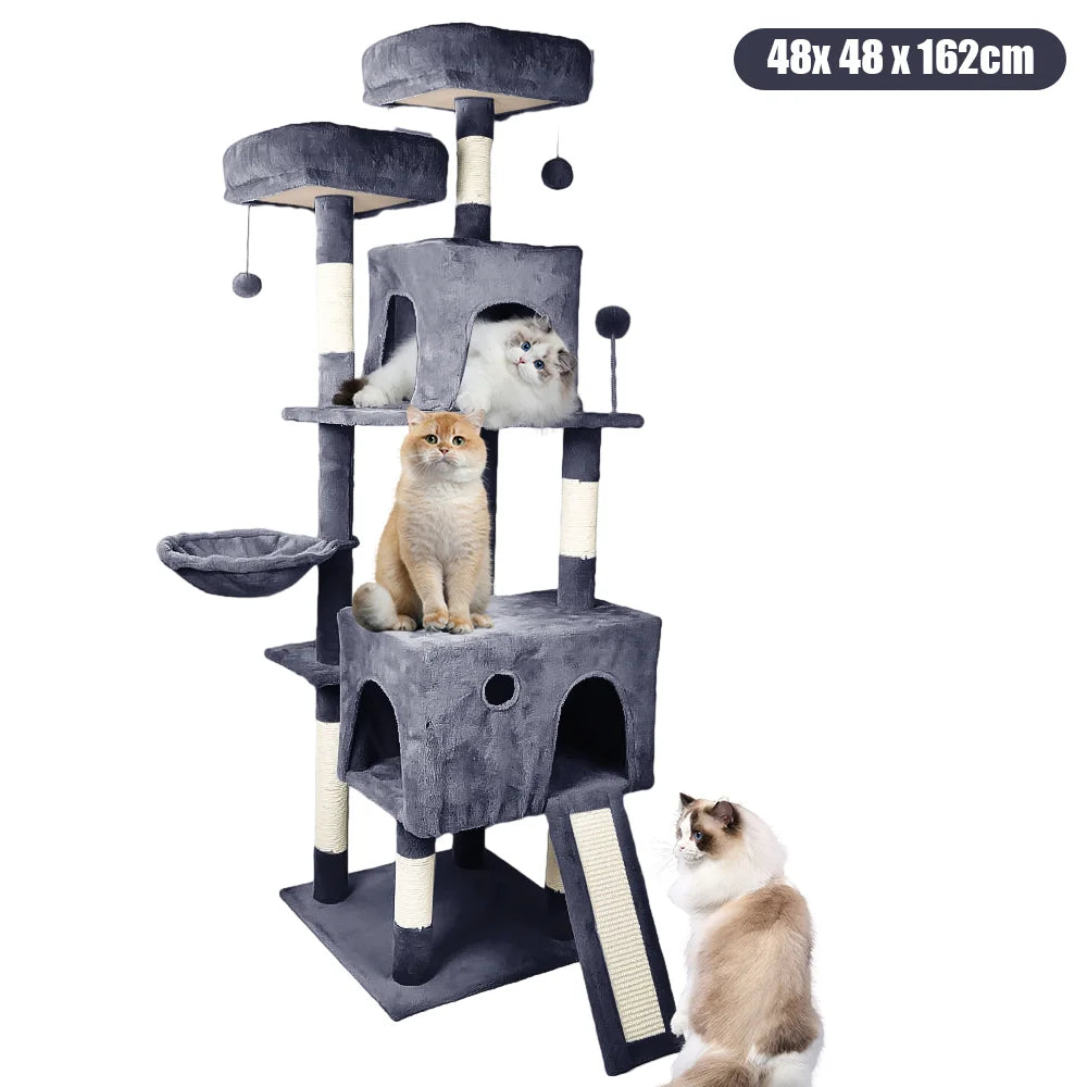 Arbre à Chat Multi-Niveaux — Condo Griffoir Sisal Hamac Perchoir Amovible Pompons — Arbre à Chat CATLYX