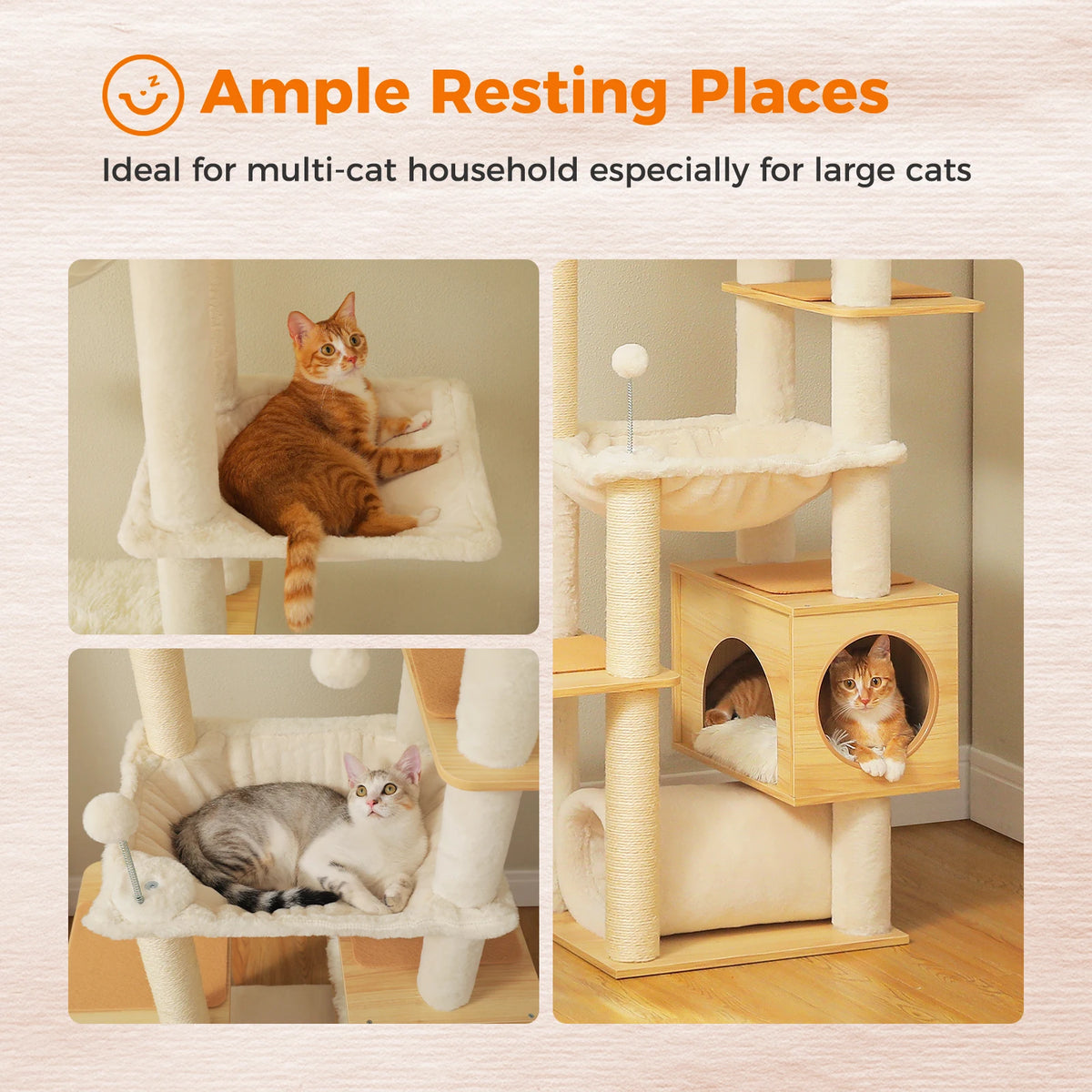 Arbre à Chat Sol-Plafond Réglable en Bois — Hamac et Griffoirs Sisal