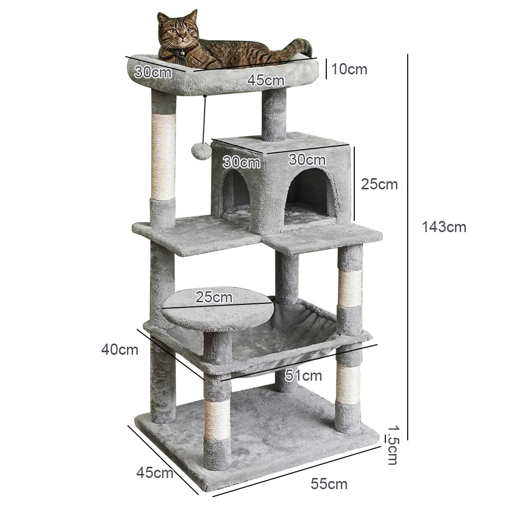 Arbre à Chat Multi-Niveaux — Condo Griffoir Sisal Hamac Perchoir Amovible Pompons — Arbre à Chat CATLYX