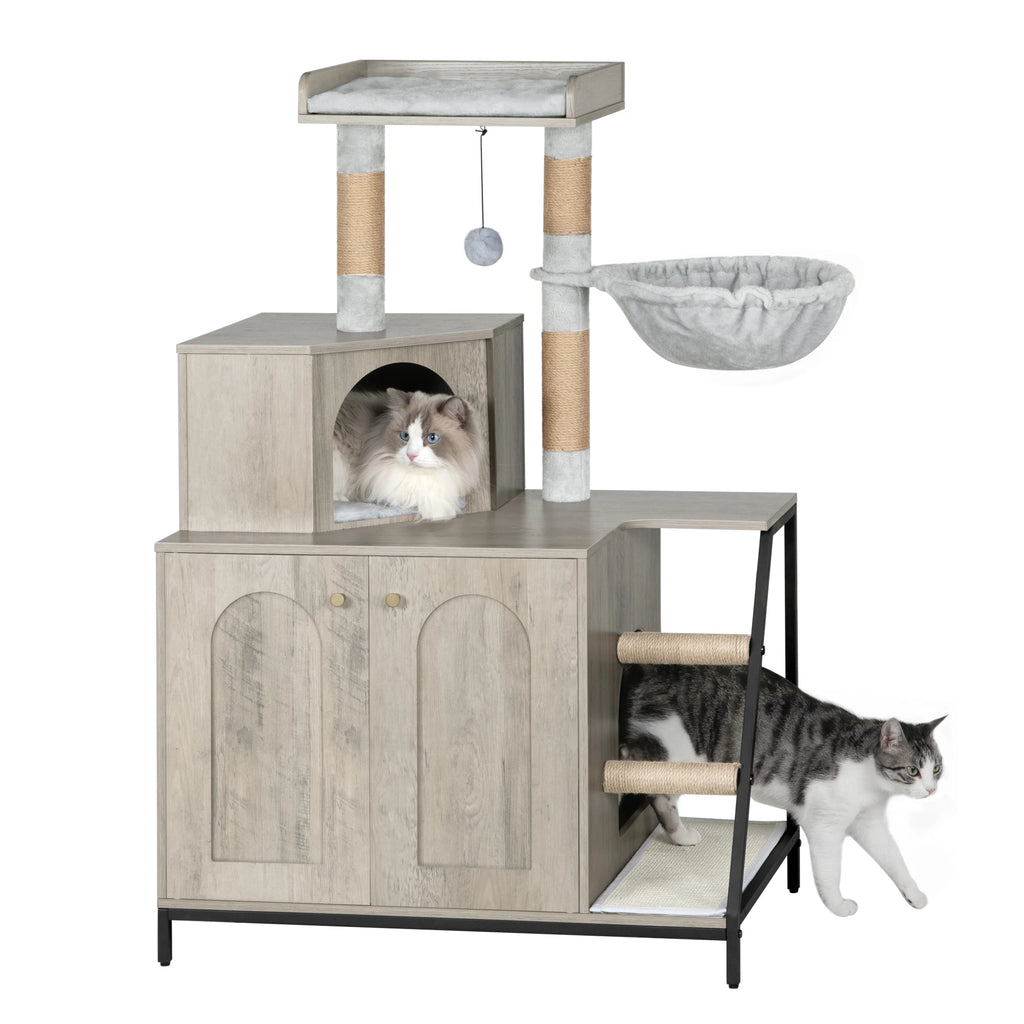 Arbre à Chat Meuble Litière 4-en-1 — Grande Plateforme