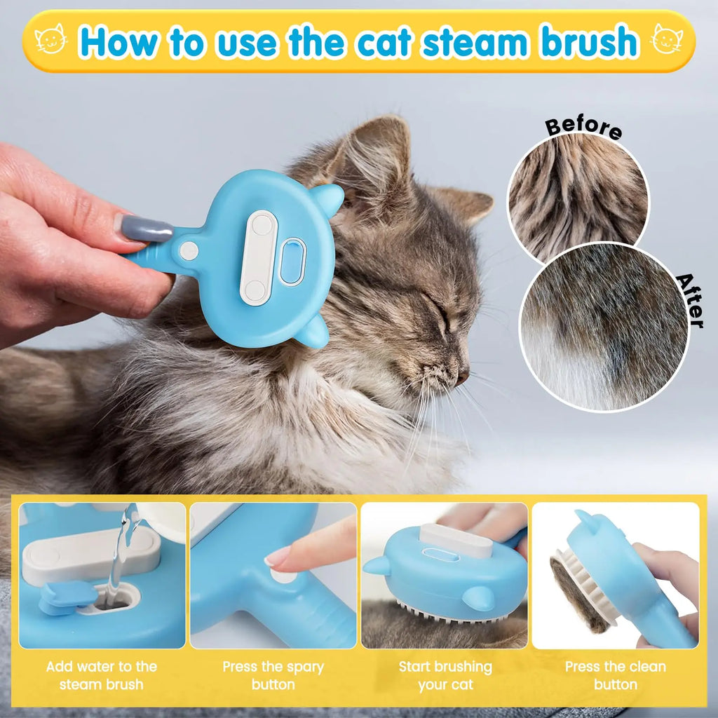Brosse Vapeur 3-en-1 pour Chat — Soies Silicone Douces