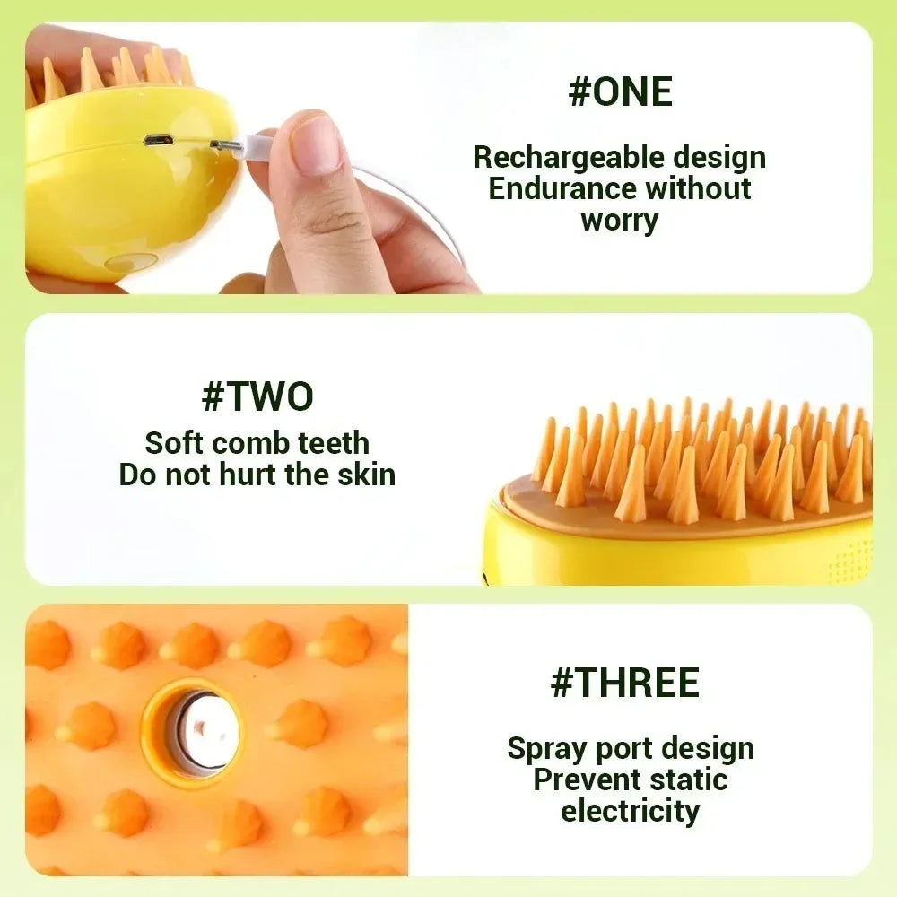 Brosse Vapeur 3-en-1 pour Chat — Spray, Massage et Nettoyage