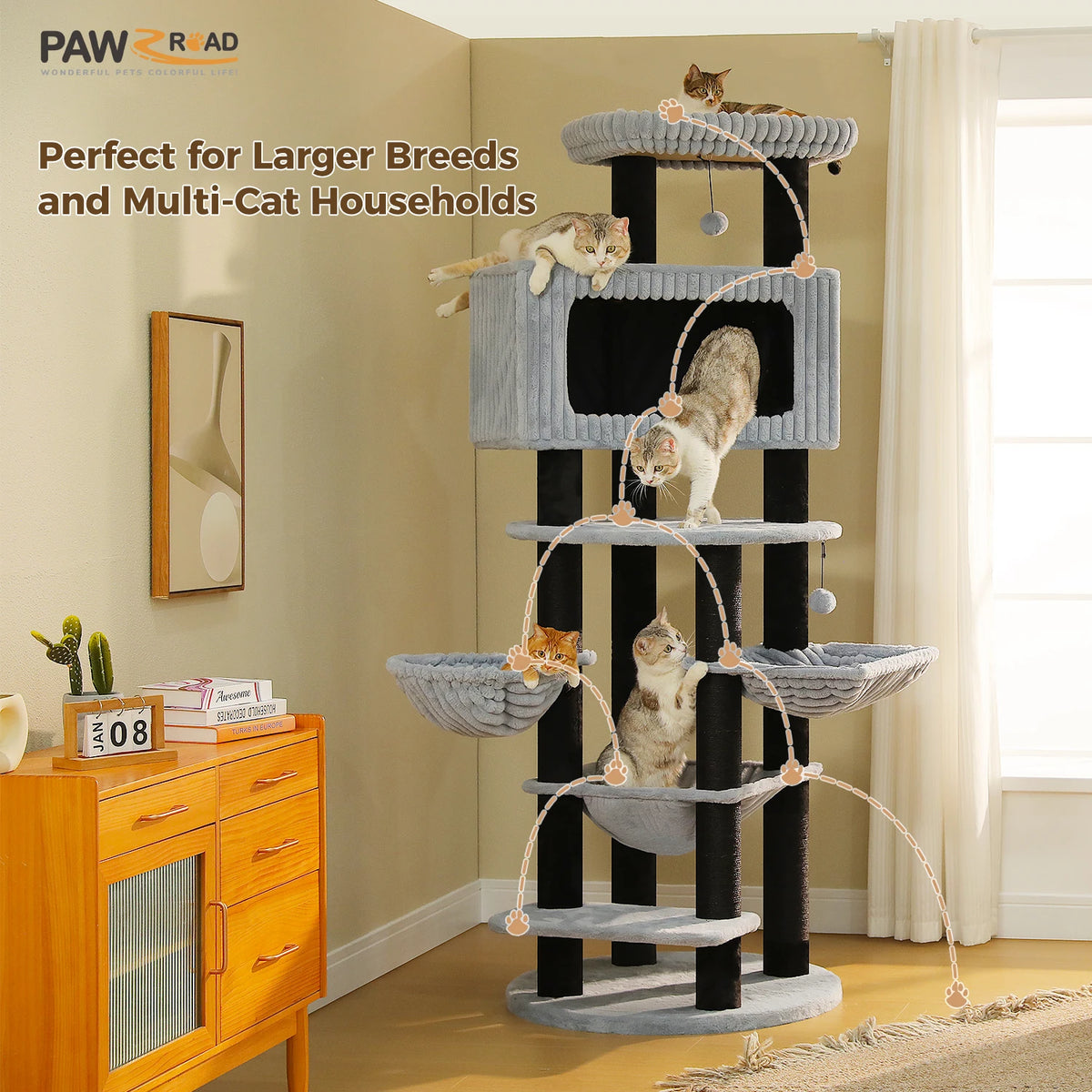 Arbre à Chat XXL Multi-Niveaux — Deux Condos et Grand Hamac