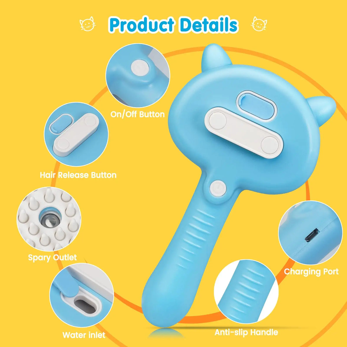 Brosse Vapeur 3-en-1 pour Chat — Soies Silicone Douces