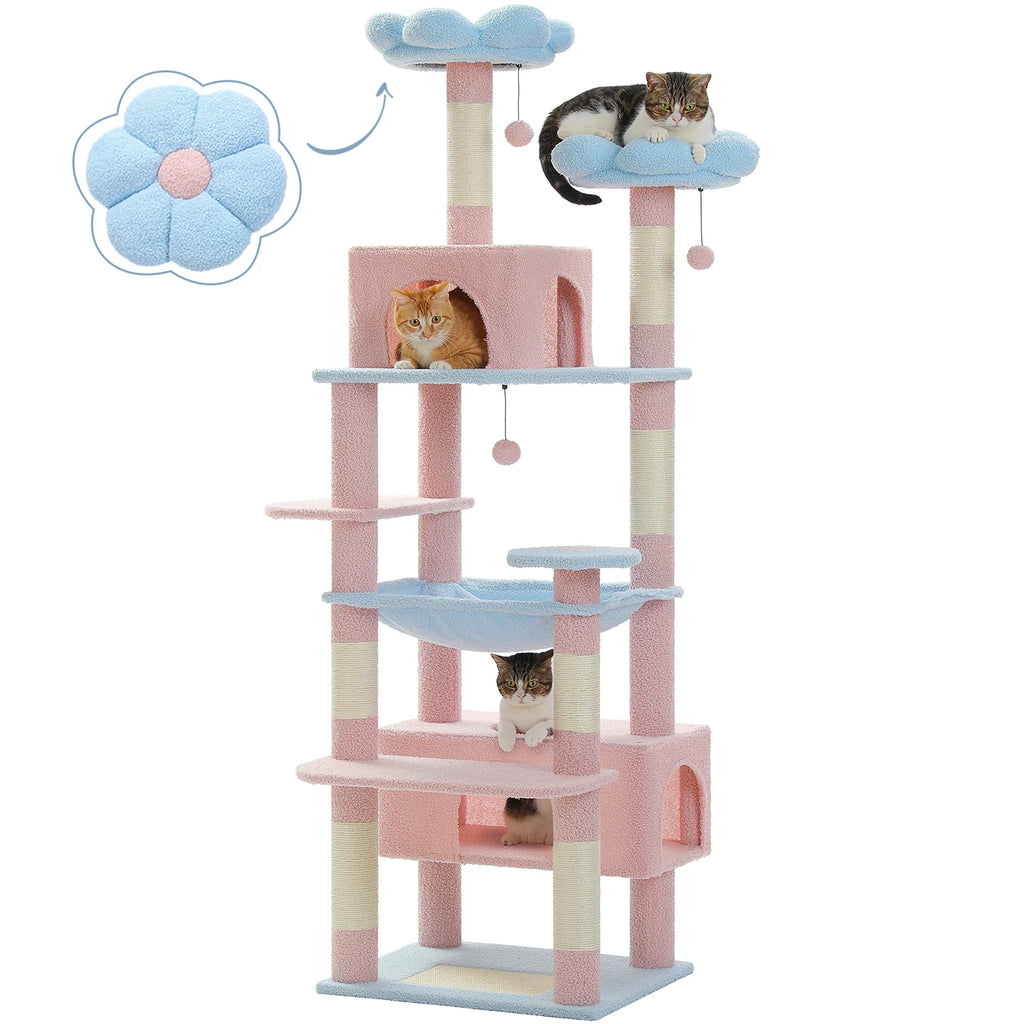 Arbre à Chat 184 cm — 8 Niveaux Condo XL 53x30x25 cm 7 Poteaux Sisal Griffoir Horizontal — Arbre à Chat CATLYX