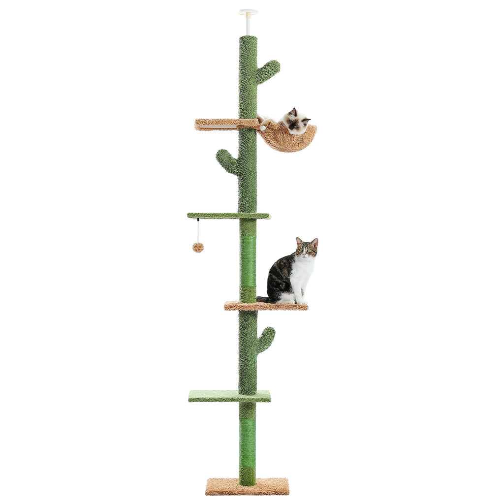 Arbre à Chat Cactus Sol au Plafond — 5 Niveaux Réglable 229 à 275 cm Hamac Sisal Vert — Arbre à Chat CATLYX