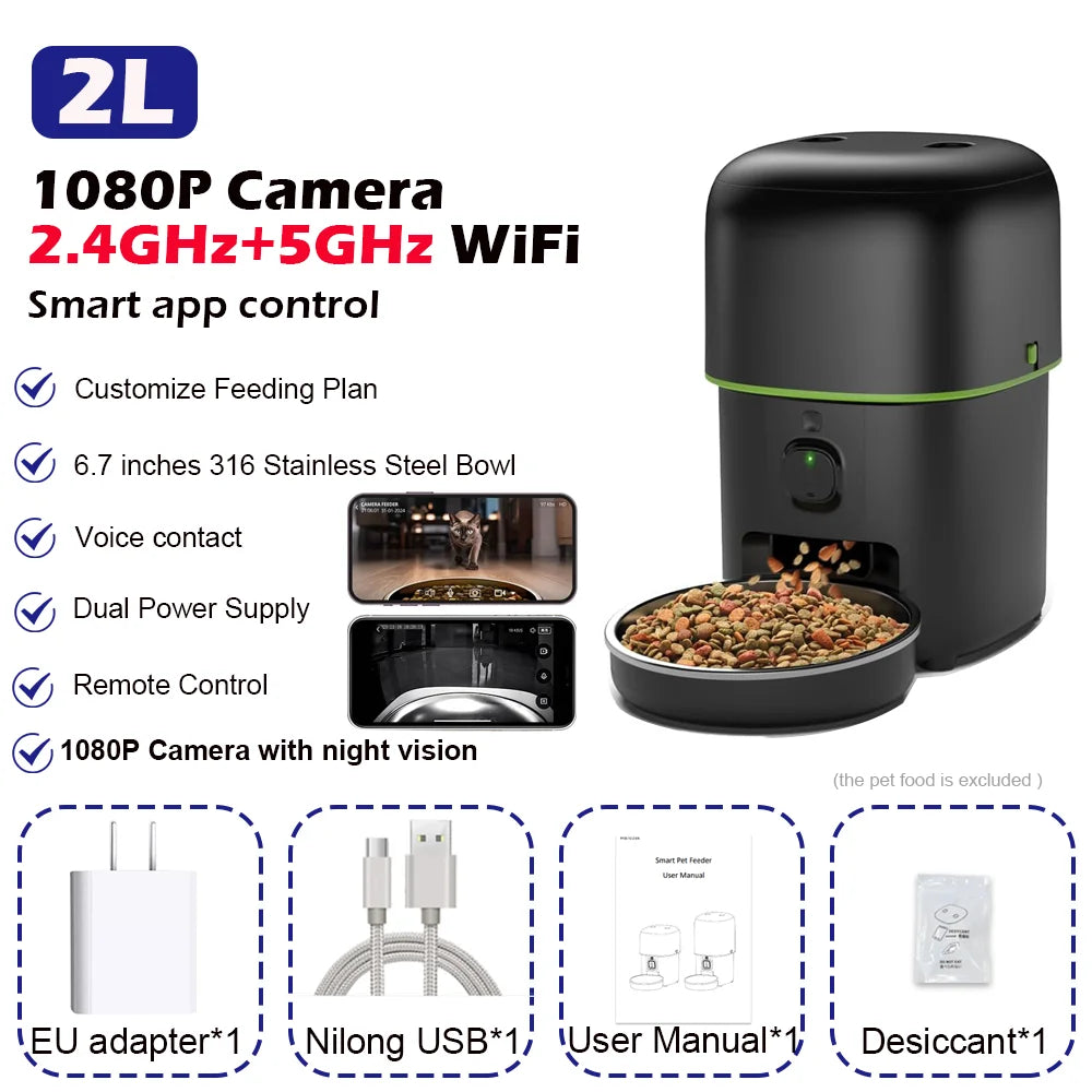 Distributeur de Croquettes Connecté avec Caméra 1080P — WiFi Tuya