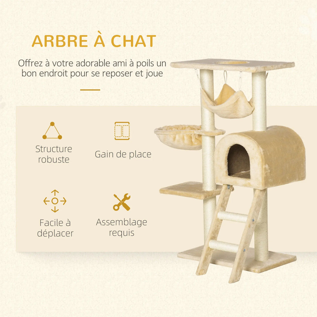 Arbre à Chat PawHut 98 cm — Hamac, Niche, Plateformes et Panier