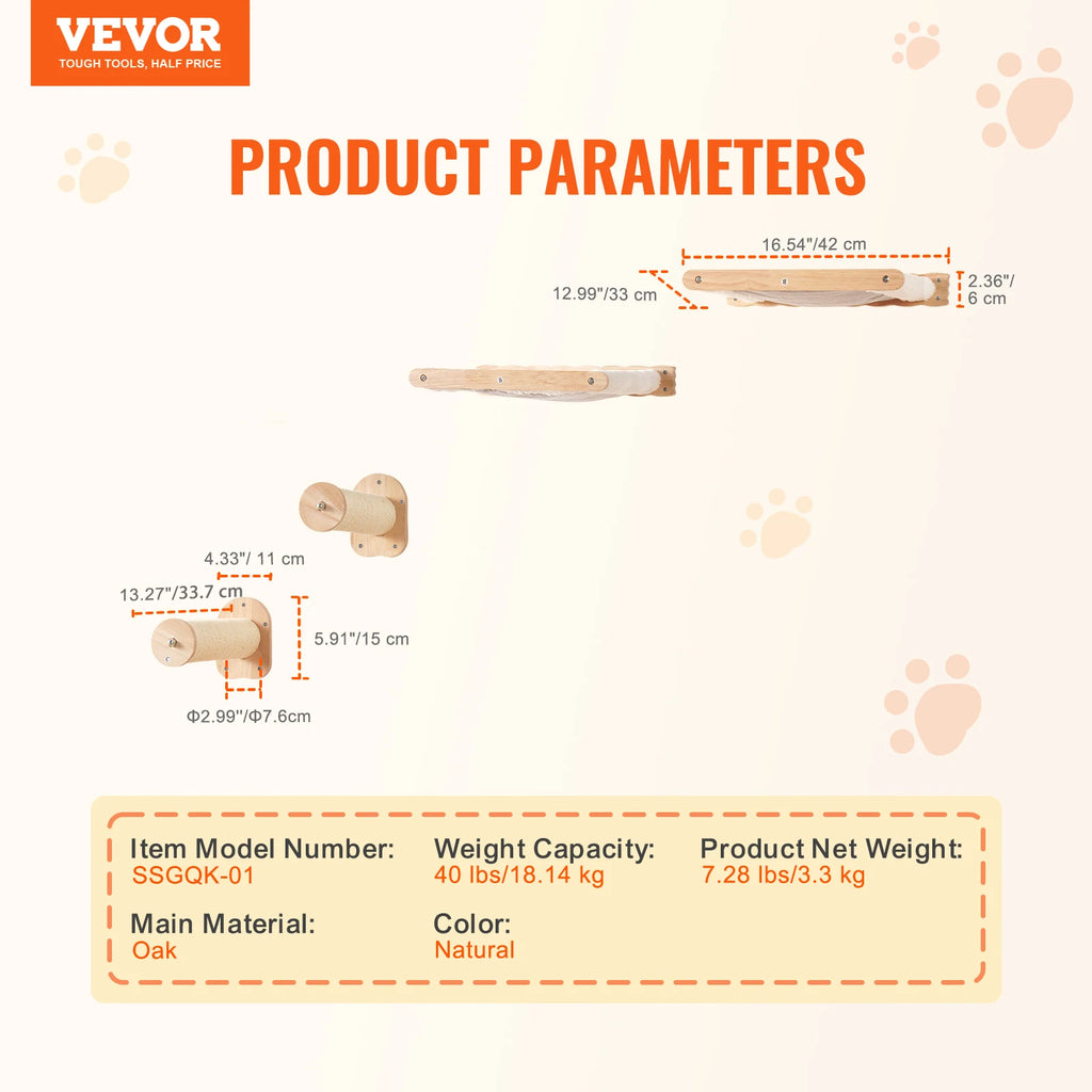 Étagères Murales pour Chat — Kit Complet Bois Pin 12 mm Charge 18 kg Hamac — Arbre à Chat CATLYX