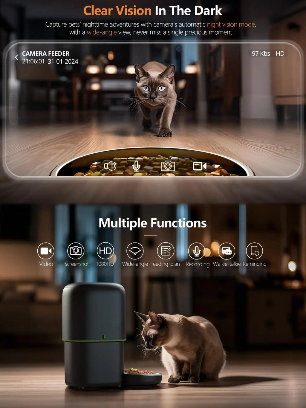 Distributeur de Croquettes Connecté avec Caméra 1080P — WiFi Tuya